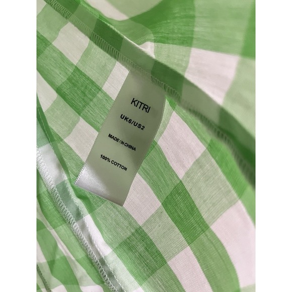 KITRI Green Plaid Gingham Cotton Top US 2 Retro Cottagecore Puff Sleeve Festival - Picture 6 of 9